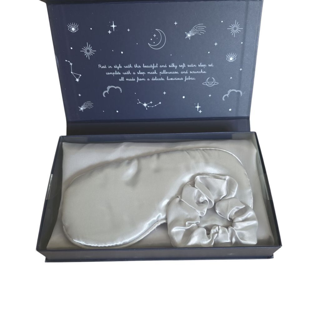 Silk Sleep Mask and Scrunchie Set - Silver